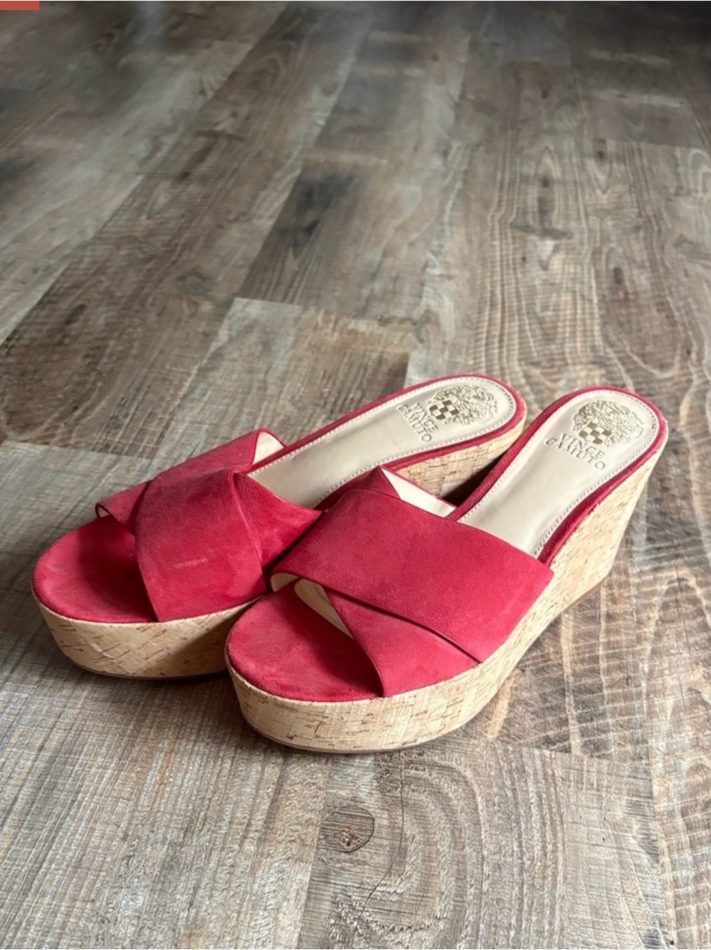 Vince Camuto 9 Red Suede Cork Wedge Slide Sandals - Women